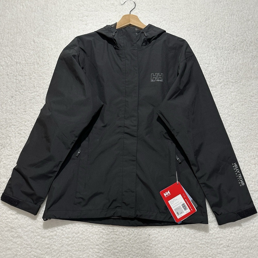 NWT Helly Hansen Women Black Seven J Waterproof Rain Regular Fit Jacket Size L